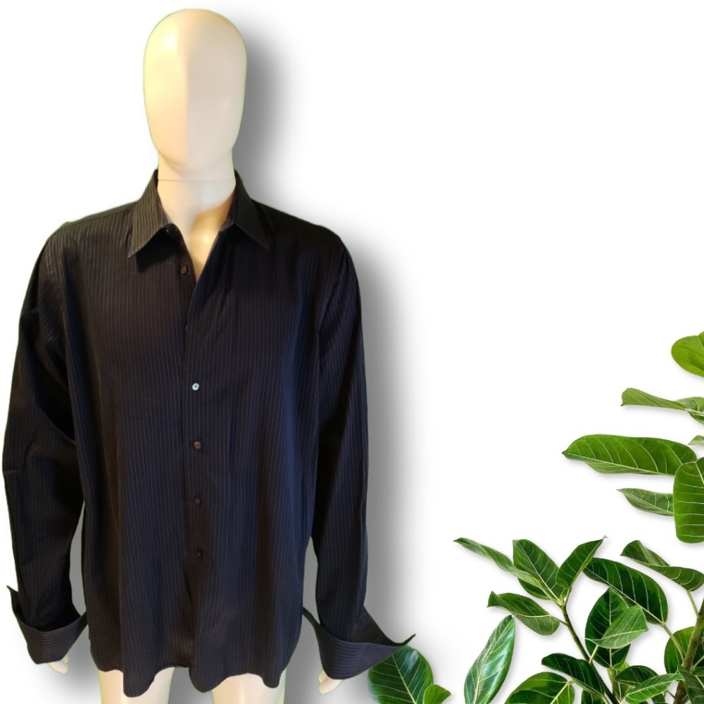 Calvin Klein Men's Dress Shirt L Blue and Black